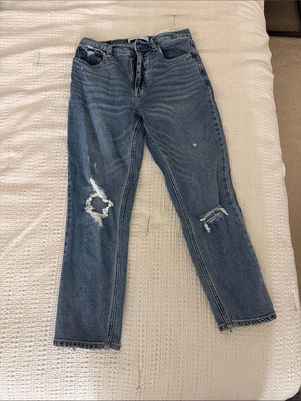 Abercrombie & Fitch Medium Blue Straight-Leg Distressed Jeans